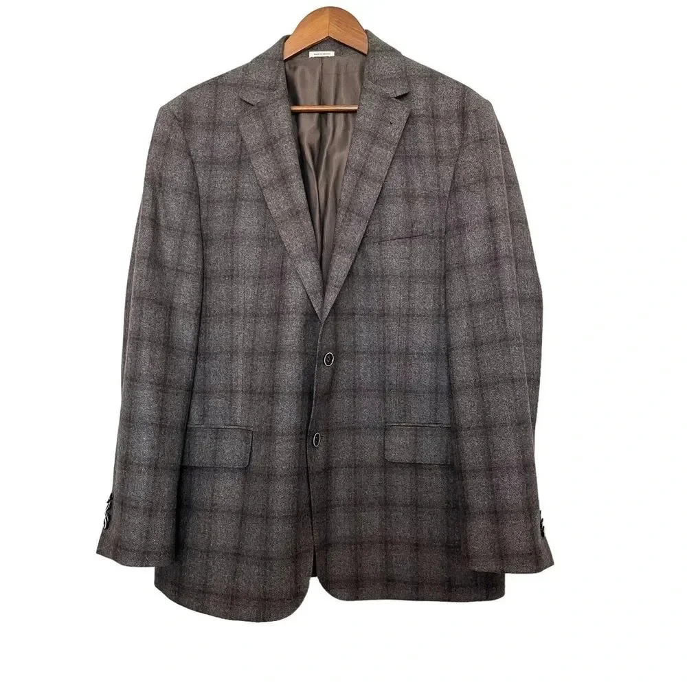 Joseph Abboud Mens Sport Coat‎ Wool Cashmere 44R Grey Plaid E.Thomas Hamilton